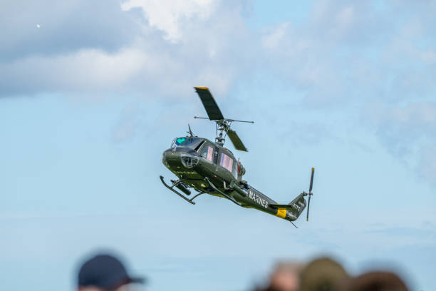 Sola, Norway - June 16 2024: Bell UH-1E Huey performing a display.