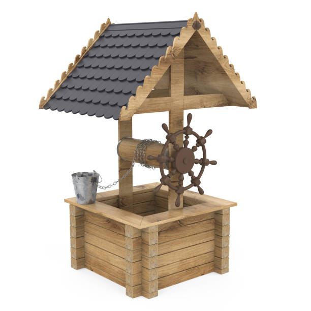 Wooden Wishing Well isolated on white background. 3D render