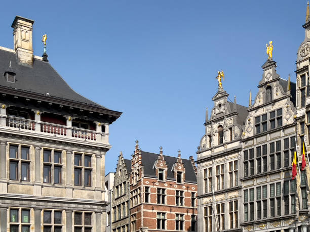 istock Roofs with gold ornamentation in Antwerp's Town Square, called Grote Markt. 2173744655