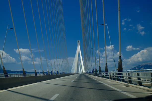 The Pont de Normandie in Normandy over Seine river estuary of France. From Le Havre to Honfleur village with 2143,21 meter long built in 1995 whe it bacame the longest cable bridge in the world during 4 years