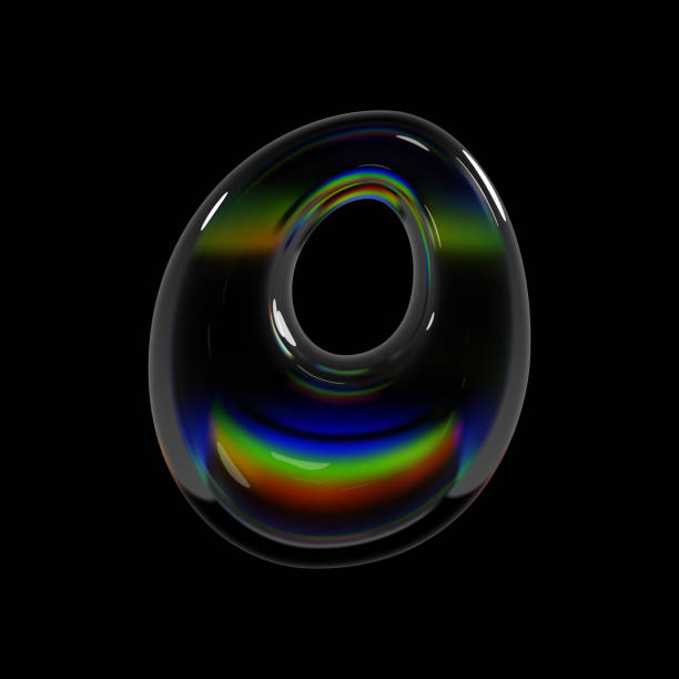 istock 3d holographic glass letter O in glossy inflated bubble style with rainbow effect for Y2K typography and modern font design 2173746504