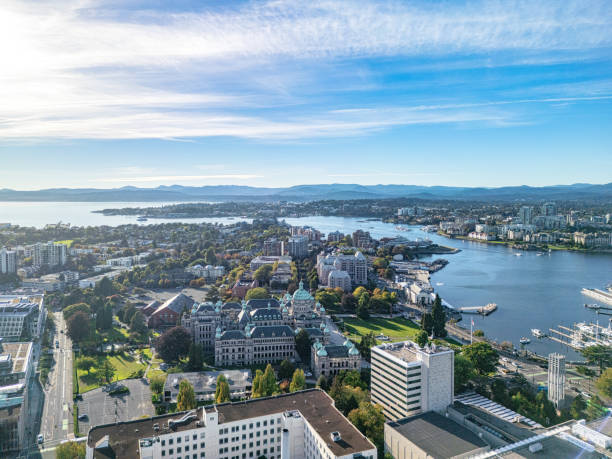 Aerial view of downtown Victoria BC in Canada on a sunny day.