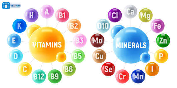 sada 3d ikon multivitaminů a minerálů - vitamín stock ilustrace