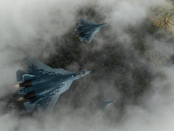 istock Jet fighters flying over the clouds. 2173772417