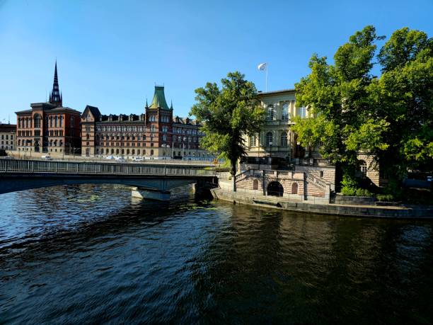 Stockholm city with several buildings and Stockholm ström. Captured during summer season.