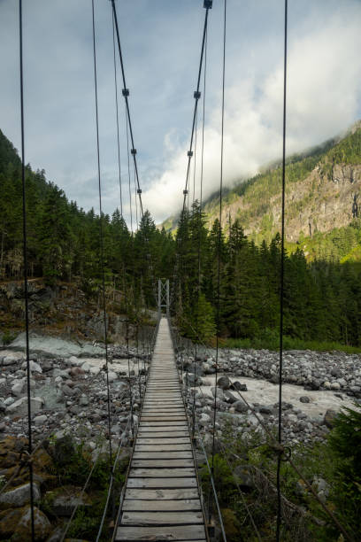 istock Cables Hang Down From Suspension Bridge Across The Carbon River 2173810765