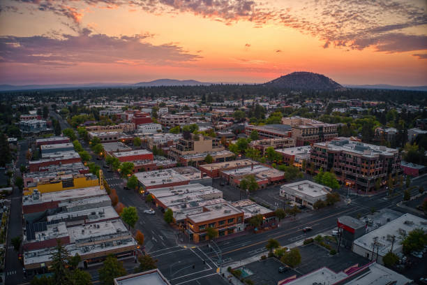 Aerial View of Bend, Oregon at Sunset during Summer