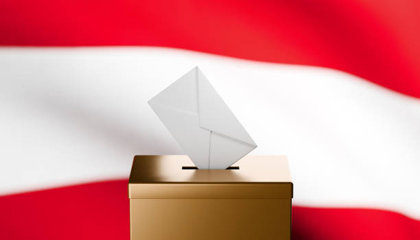 istock Envelope Entering Gold Ballot Box with Austrian Flag in Background 2173827891