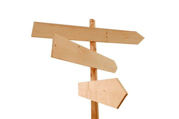 istock Wooden arrow sign post isolated on white 2173829079
