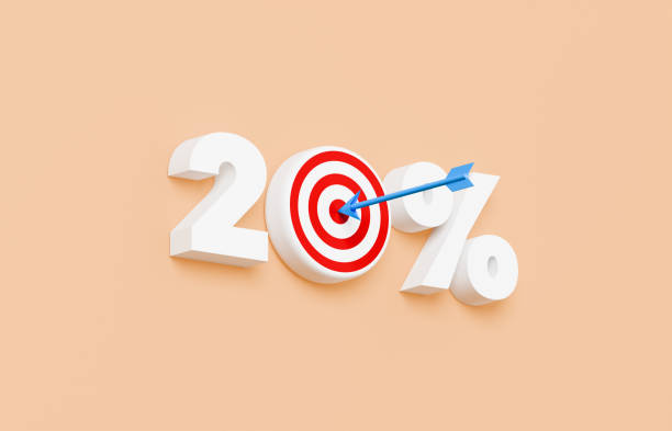istock Text spelling 20 percent with a bulls eye 2173829112