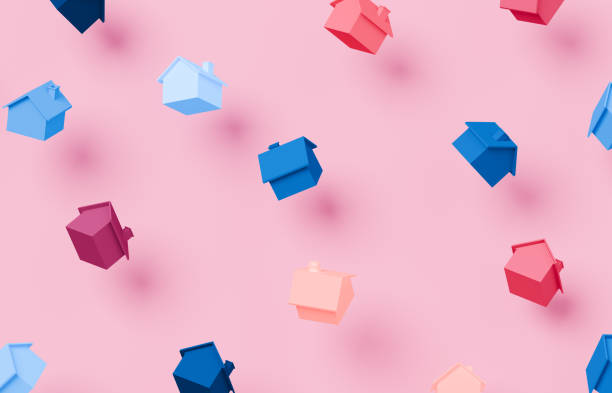 istock Background of house symbol in various pastel colors falling 2173838431