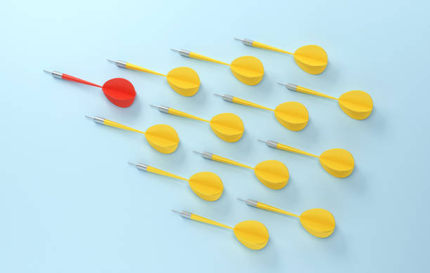 istock Dart Arrows On Blue Background. Standing Out From The Crowd. 2173847357