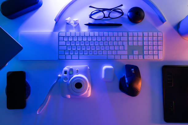 Office photo edit equipment. Desktop from above.