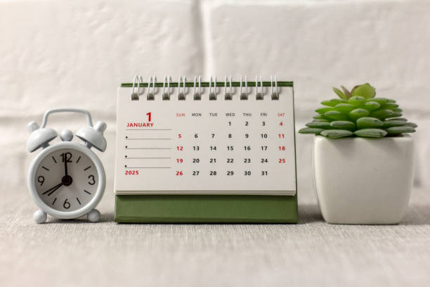 istock Hello, 2025. January calendar for planning on the table. 2173859462
