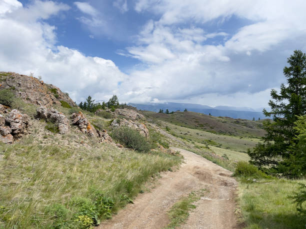 istock Mountain landscape with a dirt road in the foreground 2173863416