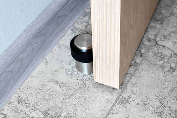Top view a door stopper in a house or office. Details in the interior.