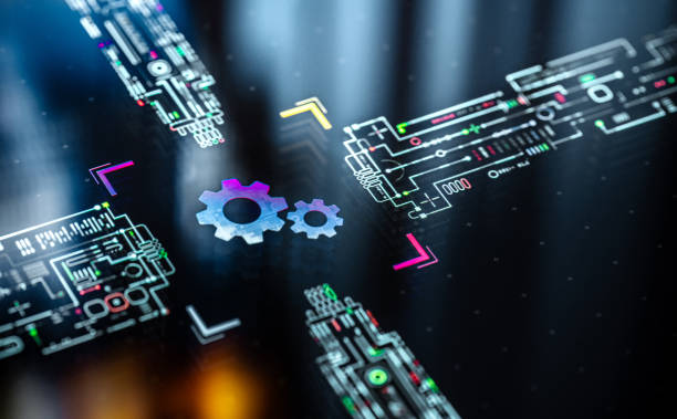 istock Productivity and efficiency background. Gears icon on digital display. Productivity evolution. Futuristic gears in world of technological progress and innovation. CGI 3D render 2173871929