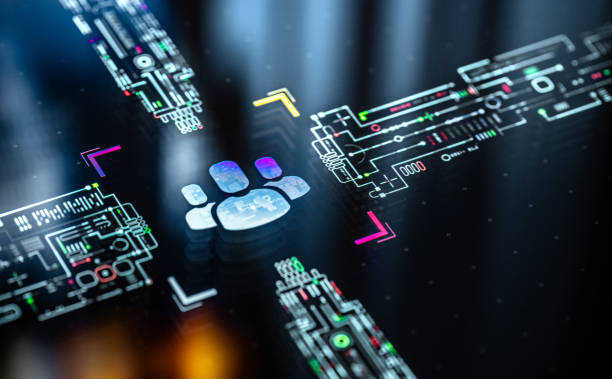 istock Team and cooperation concept. Team icon on digital display. Productivity and personalisation evolution. Futuristic man icon in world of technological progress and innovation. CGI 3D render 2173871944