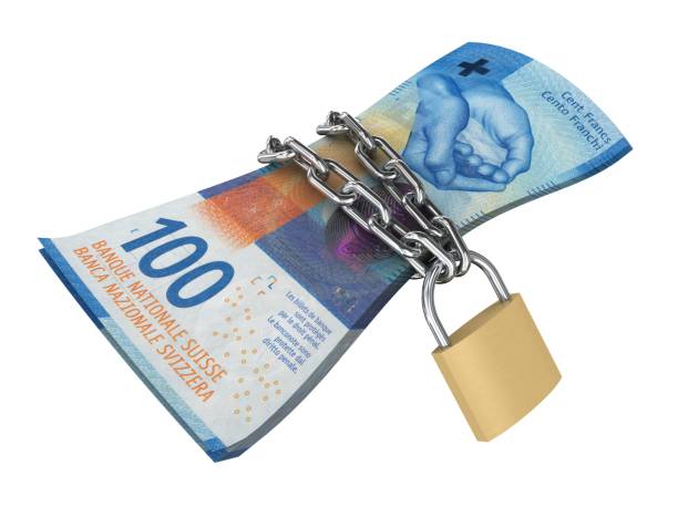 istock Swiss franc money stack finance insurance protection safe lock 2173876068