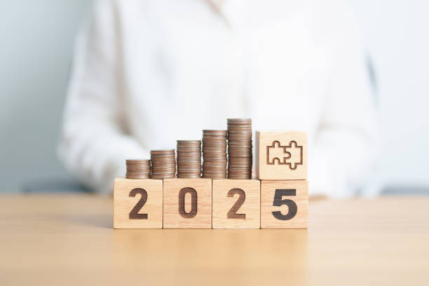 istock Happy New Year 2025 with Coins stack and jigsaw puzzle icon. business Process, Team, teamwork, Strategy, goal, Money, Budget, investment, financial and New Year Resolution concept 2173877200