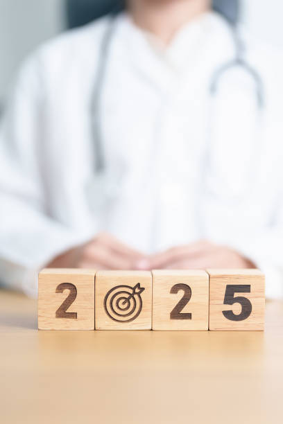 istock 2025 year block with dartboard icon again doctor. Goal, Target, Resolution, strategy, plan, Action, mission, motivation, Health, Healthcare, medical and wellness concept 2173877285