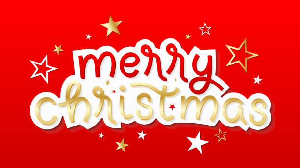 istock MERRY CHRISTMAS red, gold and white hand lettering card 2173877298