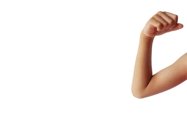 Healthy boy's arm and elbow on white background