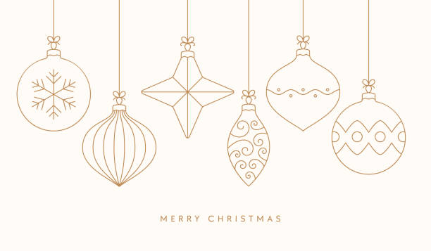 Christmas balls boho trendy card, simple outline style Christmas balls boho trendy card, simple outline style, vector illustration christmas tree ornaments stock illustrations