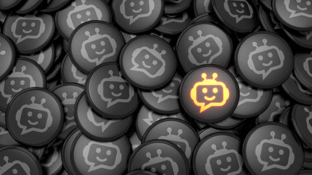 istock Unique yellow Chatbot sign. Stand out from the crowd concept. Artificial intelligence technology. 3d illustration. 2173896682