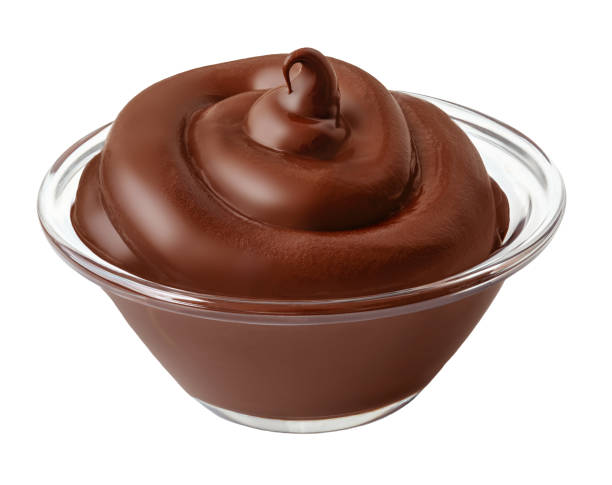 istock Chocolate hazelnut spread in glass jar isolated. Hazel nut cream on white background, melted chocolate jam. 2173897210