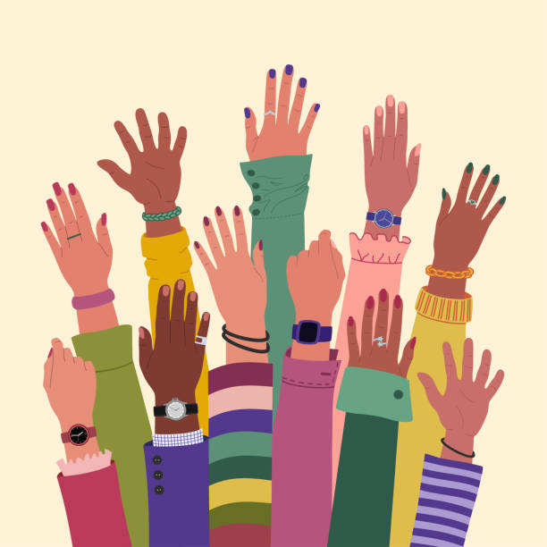 istock Many diverse multiracial hands raised up. Team cooperation and communication. International community 2173898439