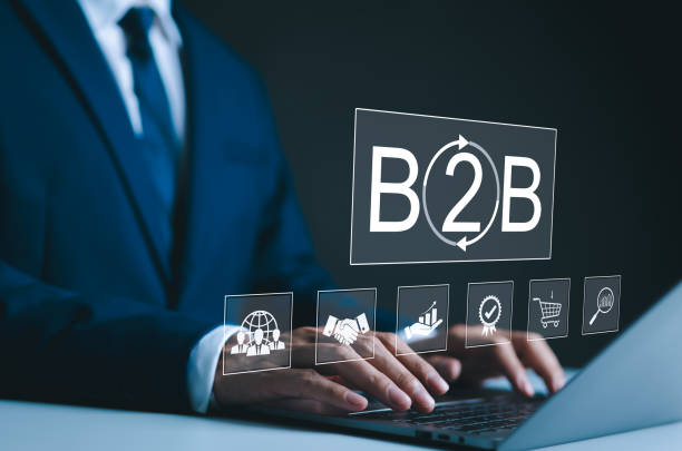 istock B2B business strategy concept. Businessman working with B2B virtual on laptop, conceptualizing strategy, partnership, targets in business to business services. E-commerce, B2B Marketing, enterprise, 2173901339