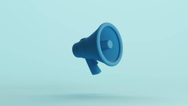 istock Blue megaphone loudspeaker speaker horn communication monochrome social justice protest pale light blue background 2173911617