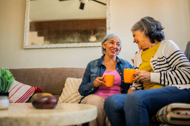 istock Senior friends talking at home 2173912514