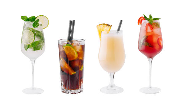istock Four refreshing cocktails standing on white background 2173912653