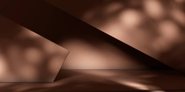 Abstract geometry studio scene with shadow and light. Brown background for luxury product display showroom mockup. Minimal interior aesthetic with empty space, geometric line, square, corner backdrop.