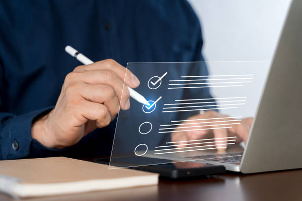 istock Questionnaire with checkboxes, filling survey form online, answer questions of test. 2173920458