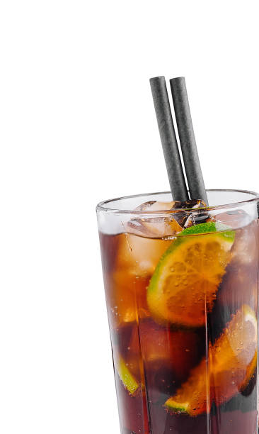 istock Cocktail with lime slices and ice cubes is standing on white background 2173921792