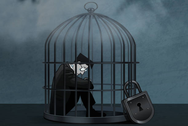 бизнесмен в «птичьей клетке» - безнадёжность stock illustrations