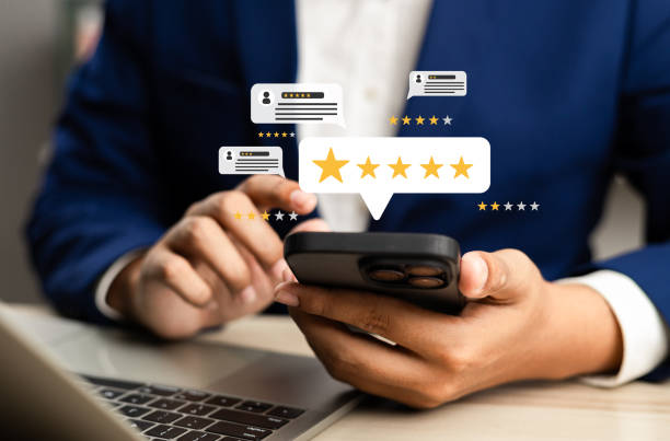istock Online customer satisfaction Survey service concept, client rate service from experience in application,Consumer give five-Stars and feedback review for quality, Business reputation ranking from buyer 2173933126