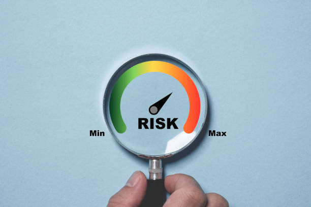 istock Hand holding magnifier glass with Risk level indicator rating since low to high on blue background for focus risk management and assessment concept. 2173933876