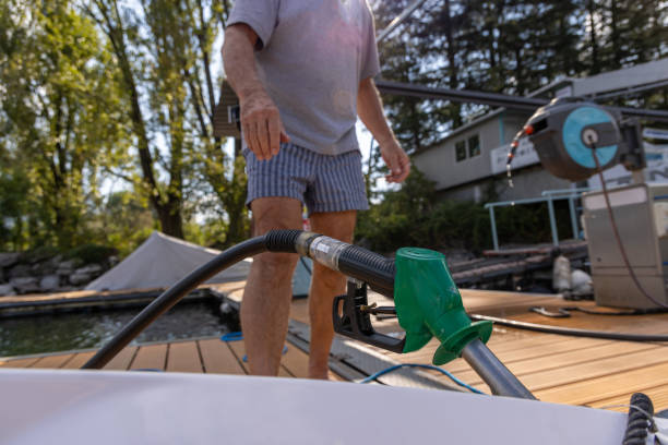 istock Refueling Boat at Lakeside Fuel Station 2173936790