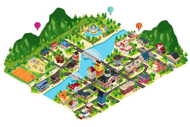 Isometric City Town Map Vector Illustration A vector illustration of Isometric City Town Map 3d city street stock illustrations