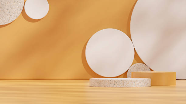 istock Yellow scene with white circle background terrazzo podium 3d rendering image mockup in landscape 2173951100