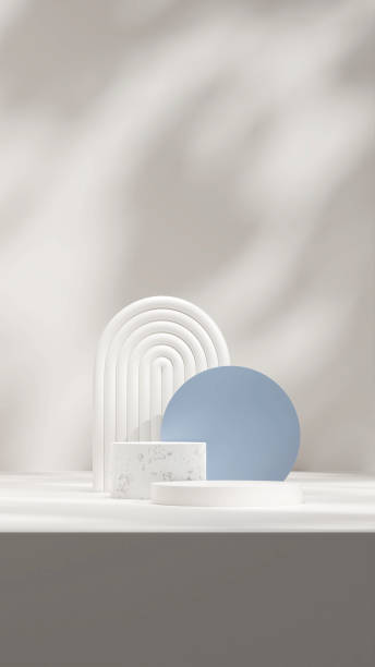 istock 3d render image mockup of white marble podium in portrait with sun shadow and decorative backdrop 2173951664