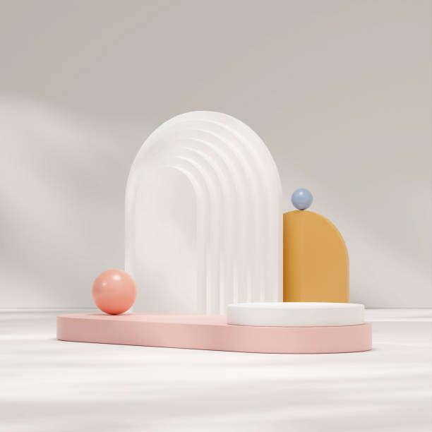 istock 3d rendering mockup template of white and pink podium in square with backdrop and sun shadow 2173951669
