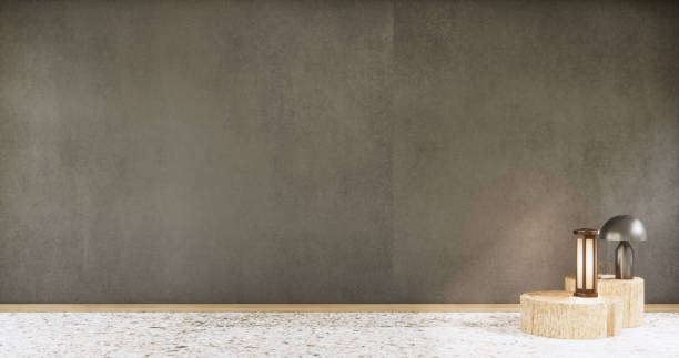 istock Dark concept mockup living room zen style empty wall background.3D rendering 2173953788
