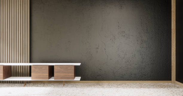 istock Dark concept mockup living room zen style empty wall background.3D rendering 2173953978