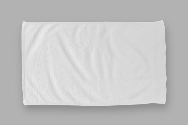 istock White towel mock up template cotton fabric wiper mockup isolated on grey background with clipping path, flat lay top view for hand towel and face cloths  template 2173956822
