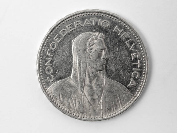 istock Swiss five franc coin, white background, back side 2173958397